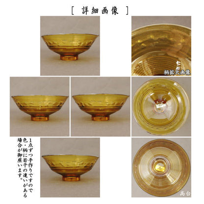 【茶器/茶道具　ガラス抹茶茶碗（硝子抹茶茶碗）】　ガラス（硝子）　義山（ギヤマン）　平茶碗　琥珀色　水崎長寿作　超耐熱硝子