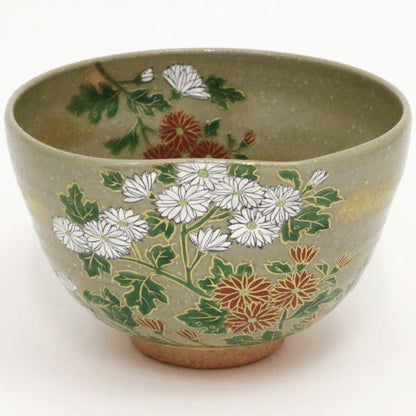 [Tea utensils/tea ceremony tools Matcha tea bowl] Irabo chrysanthemum by Yamaoka Zensho, Edo Rinpa, copy of Sakai Hōitsu's work