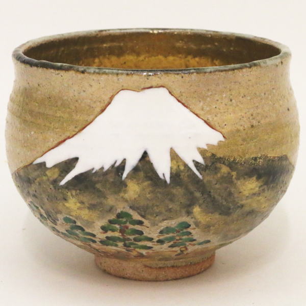 【茶器/茶道具　抹茶茶碗】　灰釉　富士山　内金　中村良二作　木箱