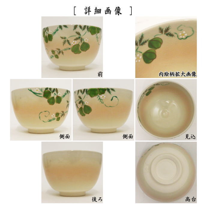 〇【茶器/茶道具　抹茶茶碗】　色絵茶碗　風船かずら　加藤起楽作